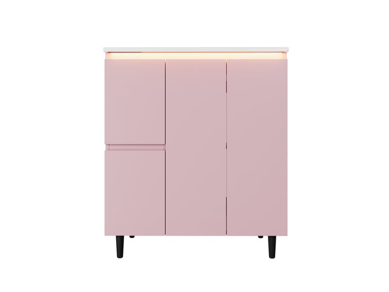  Meuble sous vasque de salle de bain avec éclairage radar et fermeture douce -  mdf laqué céramique rose  - Conforama A