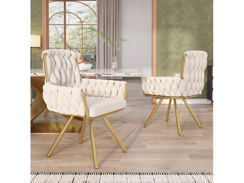  Lot de 6 chaises 56x58x85 cm, chaises salle à manger, pivotantes 360°, dossier haut, velours beige, métallique  - Conforama D