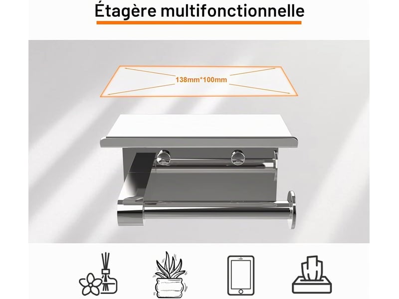  Porte papier toilette, support papier toilette mural | 304 acier inoxydable porte rouleau toilette, installation avec vis ou auto-adhésif, argent  - Conforama B