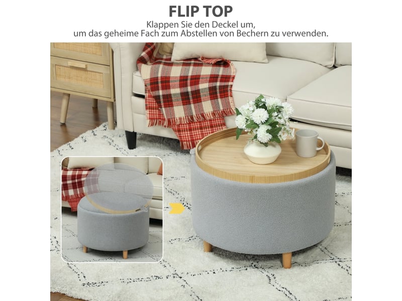 Repose-pieds en polaire avec couvercle réversible, rangement caché, 56 cm x 56 cm x 42 cm, gris 838-434V81GY - Conforama D