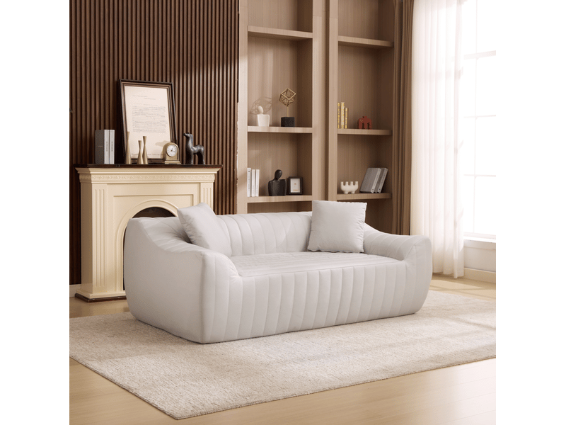 Canapé 2 places blanc à capitonnage vertical en tissu technique homvra - Conforama D