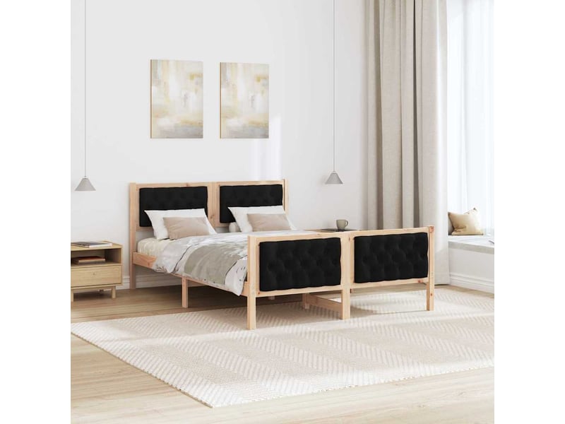  Lit double- lit adulte -  cadre de lit avec tête de lit noir 150 x 200 cm pin massif  - Conforama C