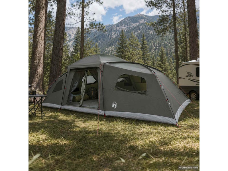  Tente de camping, tente familiale avec auvent imperméable 18 personne vert armée  - Conforama B