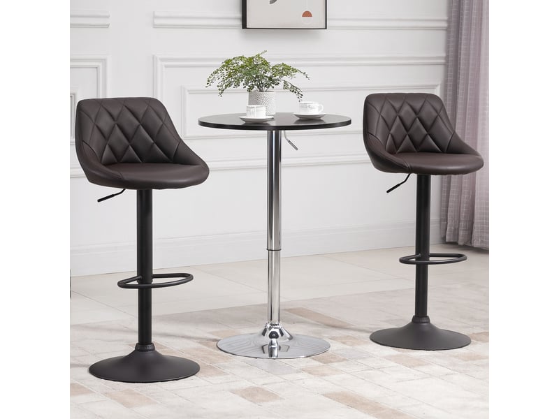  Lot de 2 tabourets de bar réglables avec dossier et repose-pieds, piètement en métal et assise en similicuir, 46 x 48 x 83-104 cm, marron et noir  - Conforama C