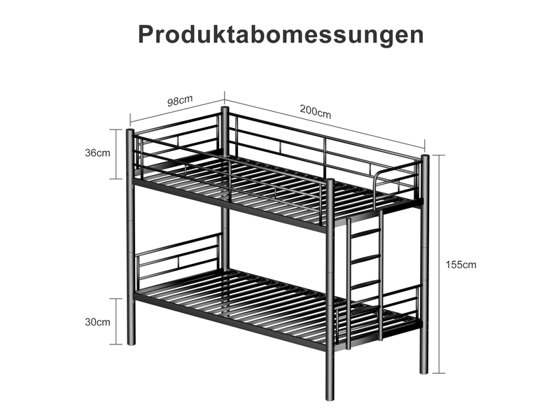 Lit superposé enfant 90x190 cm en métal noir convertible en 2 lits simples  - Conforama C