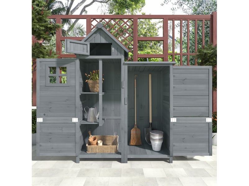  Armoire de jardin 110x52x170 cm double porte, grand espace de rangement, abri de jardin, bois de sapin, gris  - Conforama W