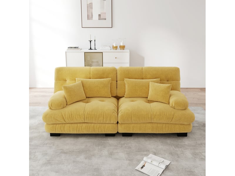  Canapé d'angle 2 places en chenille jaune avec 4 coussins  - Conforama B