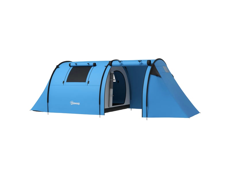  Tente de camping pour 3-4 personnes, stable, imperméable, familiale avec chambresalon, imperméabilité 3000 mm, bleu ciel  - Conforama B