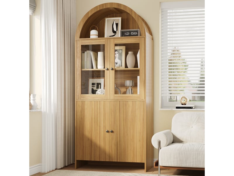 Vaisselier vitrine avec rangement fermé - lpospi - portes en verre, panneaux de particules naturel 78 × 40 × 176 cm - Conforama B
