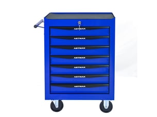 Boîte à outils à 7 tiroirs - noir & bleu - acier - 24.6 kg - roues pivotantes - verrouillage à clé