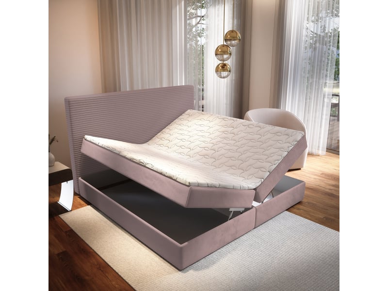  Boxspring giarro 200x200 cm, lit complet avec matelas, rose  - Conforama C