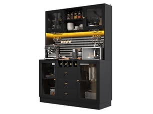 Buffet 140*40*185.7 cm avec éclairage led intelligent,4 portes 3 tiroirs - meuble de cuisine avec casier à vin - pour salon - noir