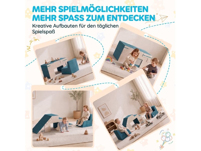  Blocs en mousse 131x39x44 cm crème et bleu, 2 pièces avec housses amovibles pour grimper et ramper  - Conforama D