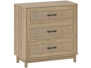 Commode 3 tiroirs en rotin, meuble de rangement, chiffonnier, pieds en bois massif, style bohème, 76x35x76cm, chêne