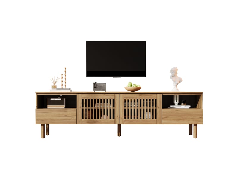  Meuble tv 180 x 40 x 51 cm en mdf bois naturel avec 2 portes et 2 tiroirs  - Conforama A
