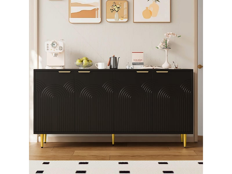 Buffet 4 portes 160x40x80 cm, étagères réglables en mdf et panneaux de particules noir - Conforama B