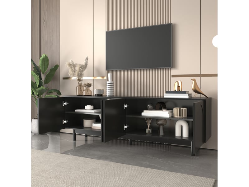  Meuble tv noir 175 x 38 x 56 cm, 4 portes push-to-open et étagères réglables  - Conforama E