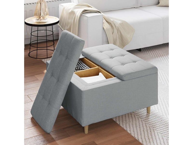  Ottoman, repose pied salon avec rangement gris clair 80x80x45 cm tissu  - Conforama D