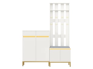 Meuble d'entrée avec meuble à chaussures, banc, patères, rangement et led pour entrée, blanc