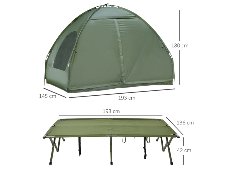  Tente de camping surélevée 2 places 193x145x180 cm – verte – matelas gonflable et pompe inclus  - Conforama C