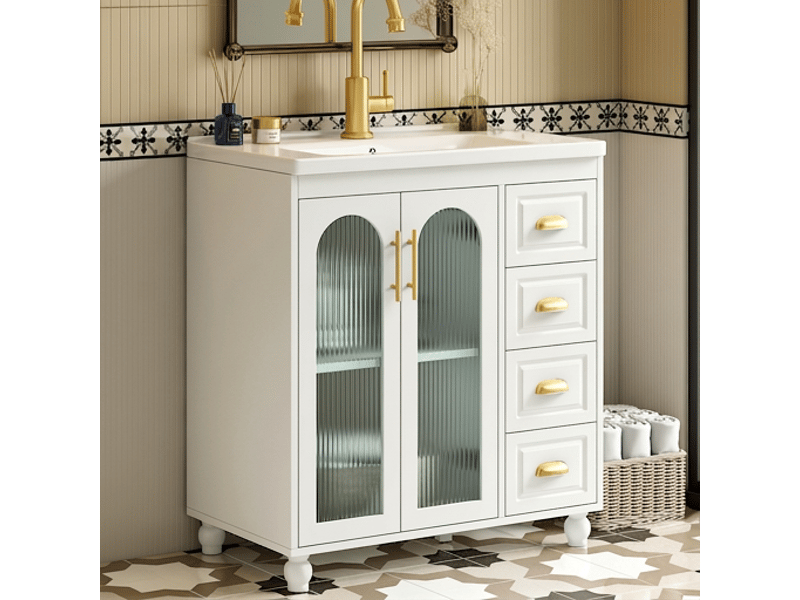 Meuble salle de bain 80 cm avec lavabo en céramique et meuble sous vasque blanc  - Conforama B