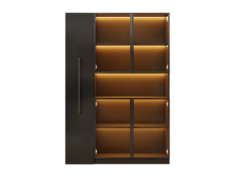  Vitrine de rangement, extensible, 35 x 160 cm, avec éclairage led, coloris noir, pour salon, solution de rangement fonctionnelle  - Conforama C