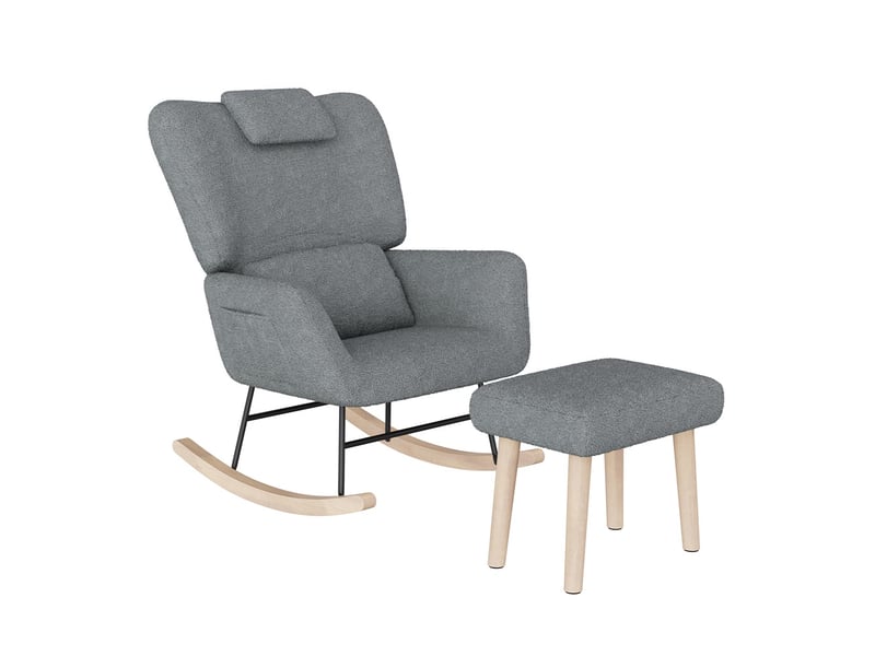  Fauteuil à bascule avec repose-pieds - 75x75x92,5 cm - rocking chair ergonomique en laine d'agneau et cadre métal - gris  - Conforama A