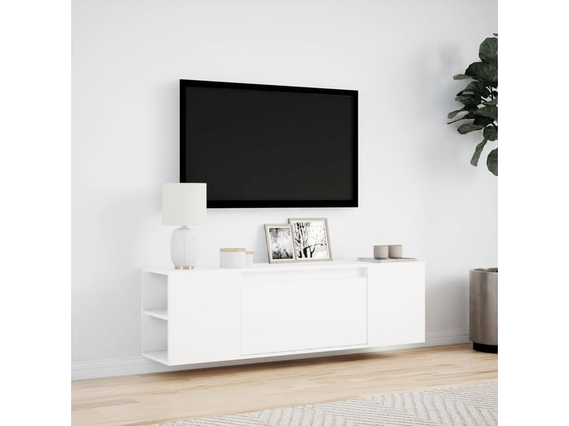 Meuble tv - banc tv - meuble de rangement mural avec lumières led blanc 135x31x39,5 cm - Conforama D