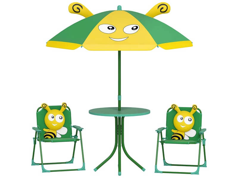  Ensemble de mobilier de jardin pour enfants, chaises, table, parasol, motif abeille, vert et jaune  - Conforama A