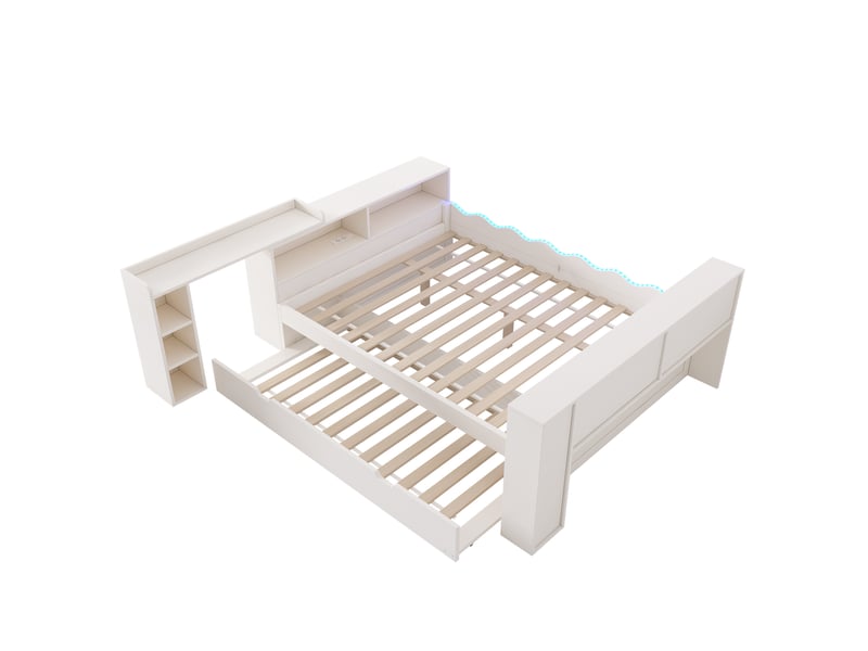  Lit gigogne 140 × 190 cm avec couchage 90 × 190 cm, bureau, prises et led Fay Lum - Conforama W