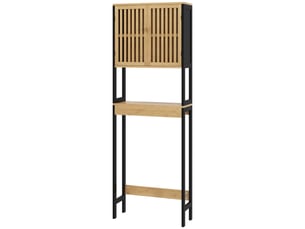 Meuble au-dessus des toilettes en bambou et mdf, 2 portes à lattes, 60 x 21,5 x 172 cm
