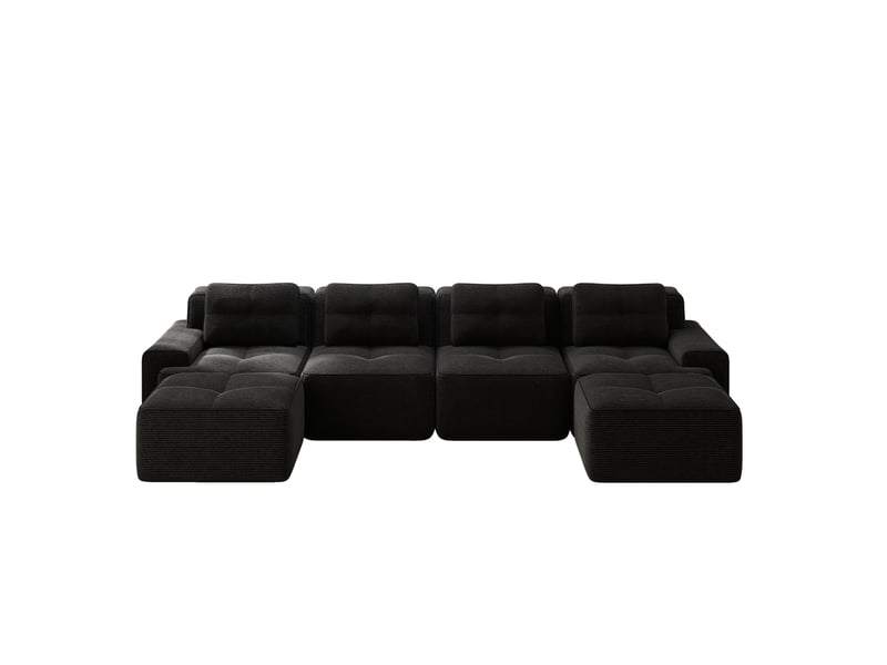  Canapé modulable d’angle en u 4 places 382x177x69 cm, sans montage, assise profonde 74 cm, en velours côtelé, noir  - Conforama A