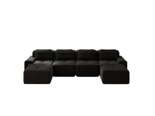 Canapé modulable d’angle en u 4 places 382x177x69 cm, sans montage, assise profonde 74 cm, en velours côtelé, noir