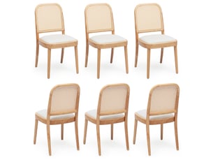 Lot de 6 chaises de salle à manger,52x45x84 cm,bois, lin et rotin,coloris bois clair
