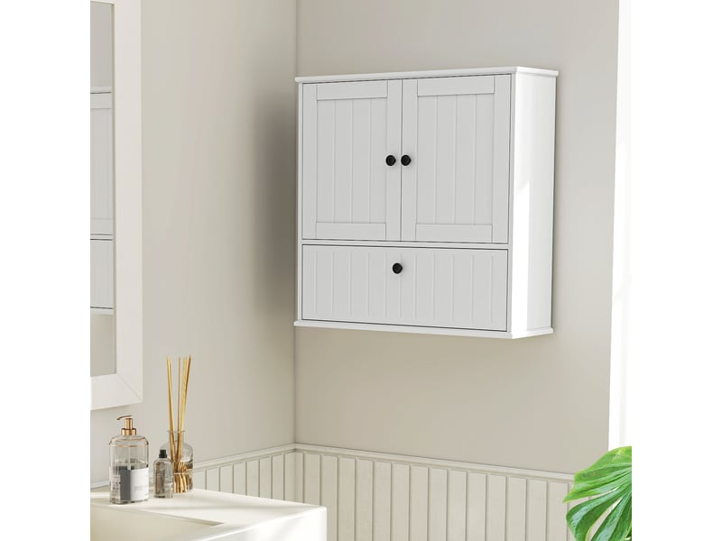  Armoire murale salle de bain blanche, étagère réglable, double porte, 60 x 19,5 x 60 cm  - Conforama D
