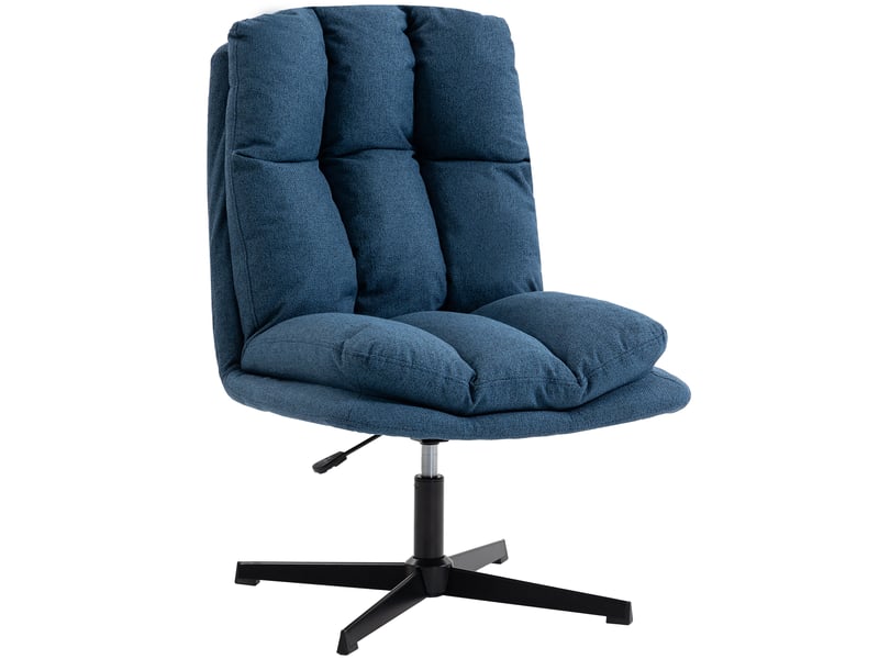  Fauteuil lounge pivotant à 360°, réglable en hauteur, large assise revêtue de lin, piètement en métal bleu foncé  - Conforama A
