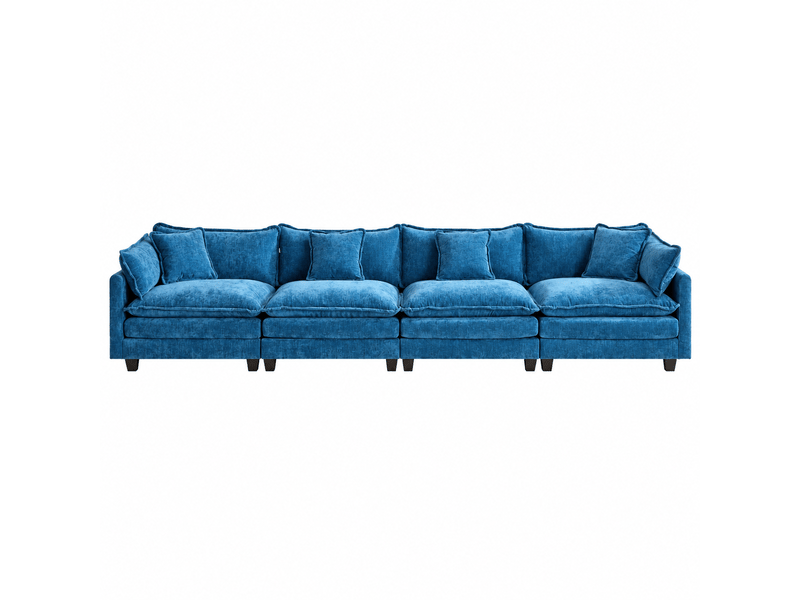  Canapé modulable 4 places cloud bleu en tissu chenille, assise double coussin confortable  - Conforama A