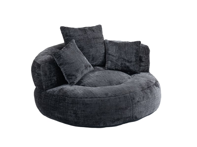 Pouf géant adulte en chenille noire, fauteuil de sol ergonomique avec dossier haut, canapé paresseux pour chambre et gaming.  - Conforama A