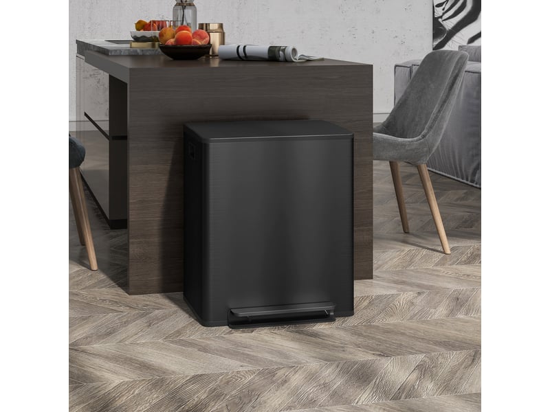  Poubelle à pédale 2x25l en acier inoxydable noir 47,7x37,5x56 cm  - Conforama B