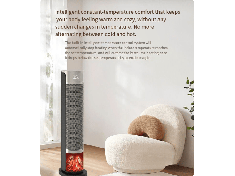  Chauffage tour silencieux, radiateur portable avec télécommande, oscillation 70°, , chauffage céramique ptc avec thermostat  - Conforama E