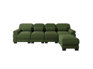 Canapé d’angle modulable 4 places modenvie avec pouf, 336 x 161 x 94 cm, velours côtelé vert
