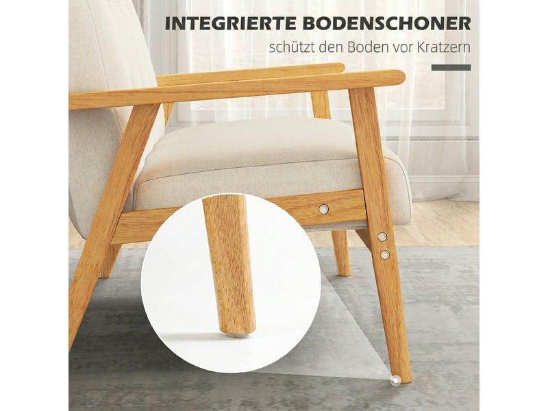  Canapé 2 places 115 cm canapé scandinave avec dossier capitonné, beige, assise rembourrée et accoudoirs  - Conforama R