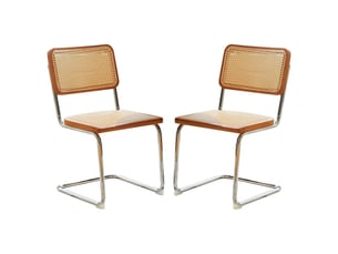 Lot de 4 chaises de salle à manger en rotin tressé, structure cantilever en acier chromé