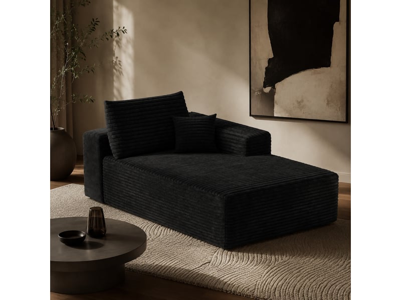 Canapé convertible avec méridienne réversible, assise moelleuse et design minimaliste, en tissu côtelé noir 175 × 95 × 83 cm - Conforama D