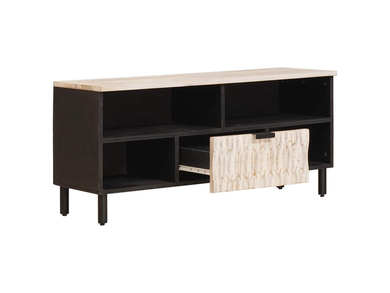  Meuble tv - banc tv - meuble de rangement avec tiroir finition lavage blanc 100 x 33 x 46 cm  - Conforama A