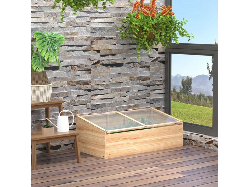  Serre en bois pour semis - naturel - bois de sapin - plaque pc - protection contre vent et pluie 100x50x35cm - Conforama B