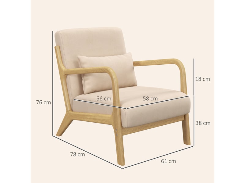  Fauteuil lounge en tissu aspect velours beige et bois d'hévéa 61x78x76 cm  - Conforama C