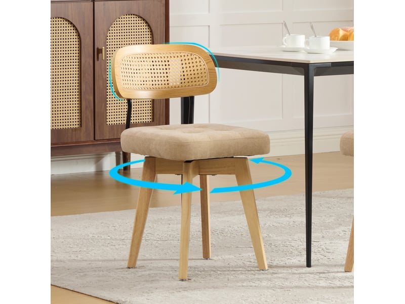  Lot de 2 chaises pivotantes 43x50x77 cm à dossier tressé, kaki  - Conforama D
