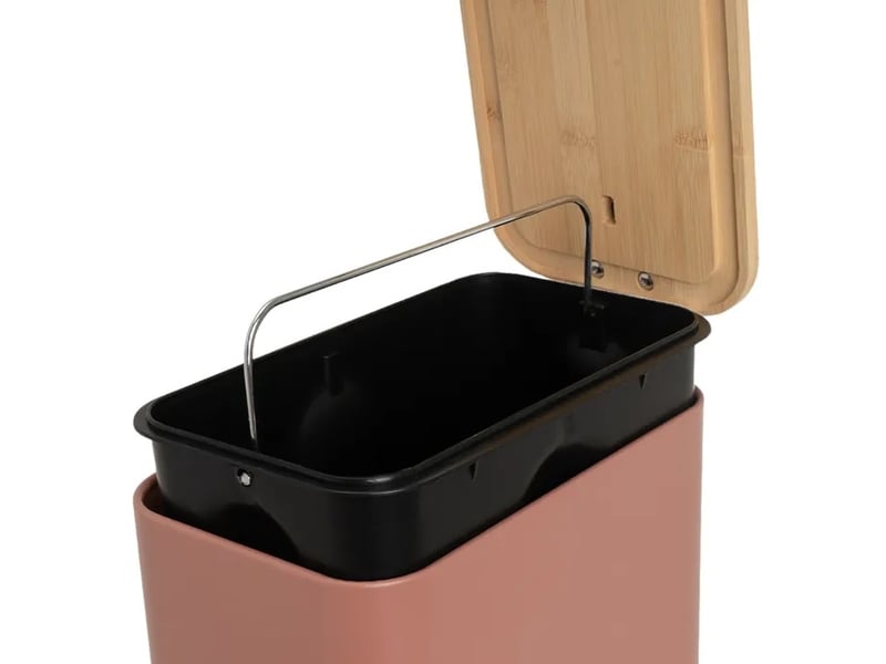 Poubelle à pédale en métal terracotta et couvercle en bambou naturel avec seau intérieur amovible, capacité 5l - longueur 25 x profondeur 14 x hauteur 27 cm - Conforama C