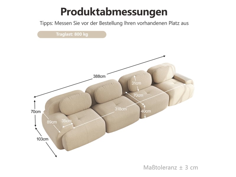 Canapé d'angle modulable 4 places en velours côtelé beige, livré sans montage pour salon, chambre ou bureau - Conforama C